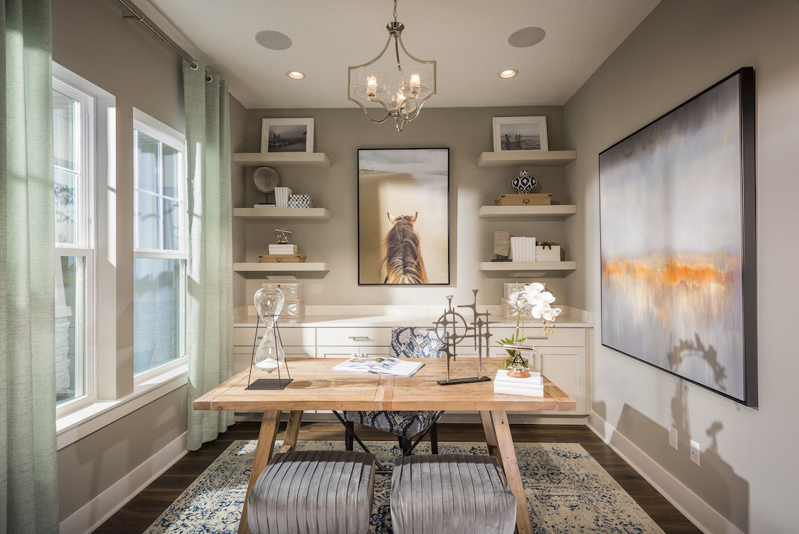 Space with ample shelving and drawers for maximum home office organization