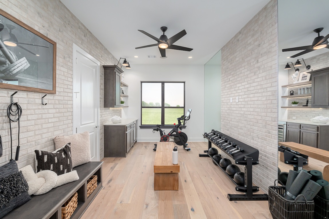 gym with painted brick