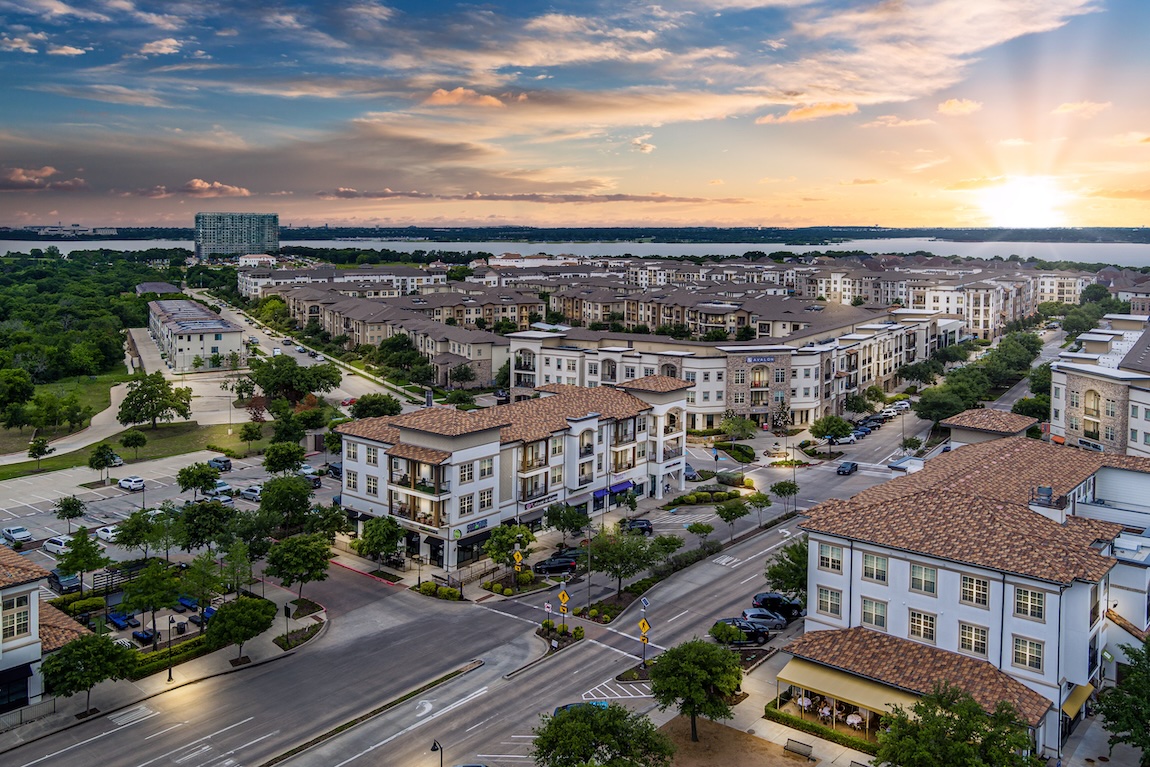 birdseye view of shopping street in Texas