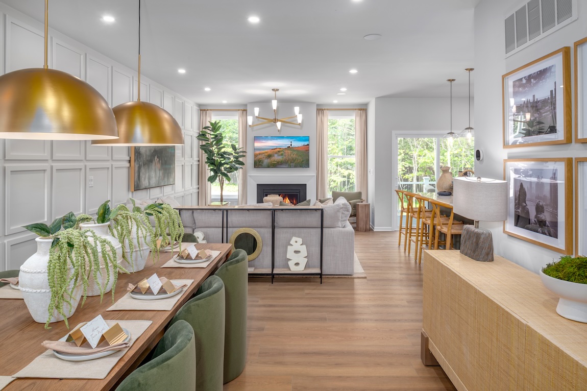 modern dining and living space with a neutral color palette